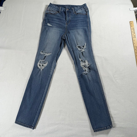 Arizona Jean Co Women 9 Mid Rise Curvy Skinny Distressed Y2K Jeans Stretch Denim