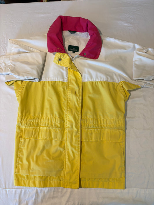 Vintage Cabin Creek Jacket Large Colorblock Yellow White Pink Zip Pockets Macau