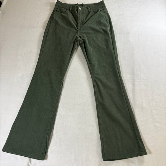 Corduroy Flare Pants Green Wide Leg Y2K Stretch Womens L Fits Like 30X31 Retro