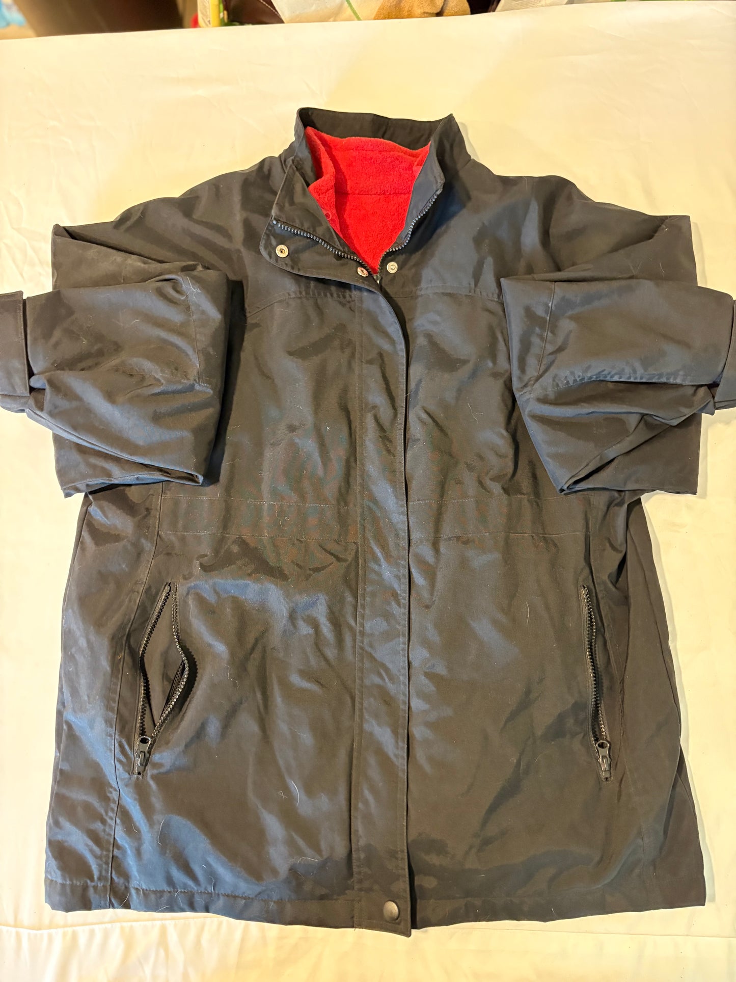 Black Windbreaker Jacket Red Terry Lining Zip Front Pockets Mens Size L