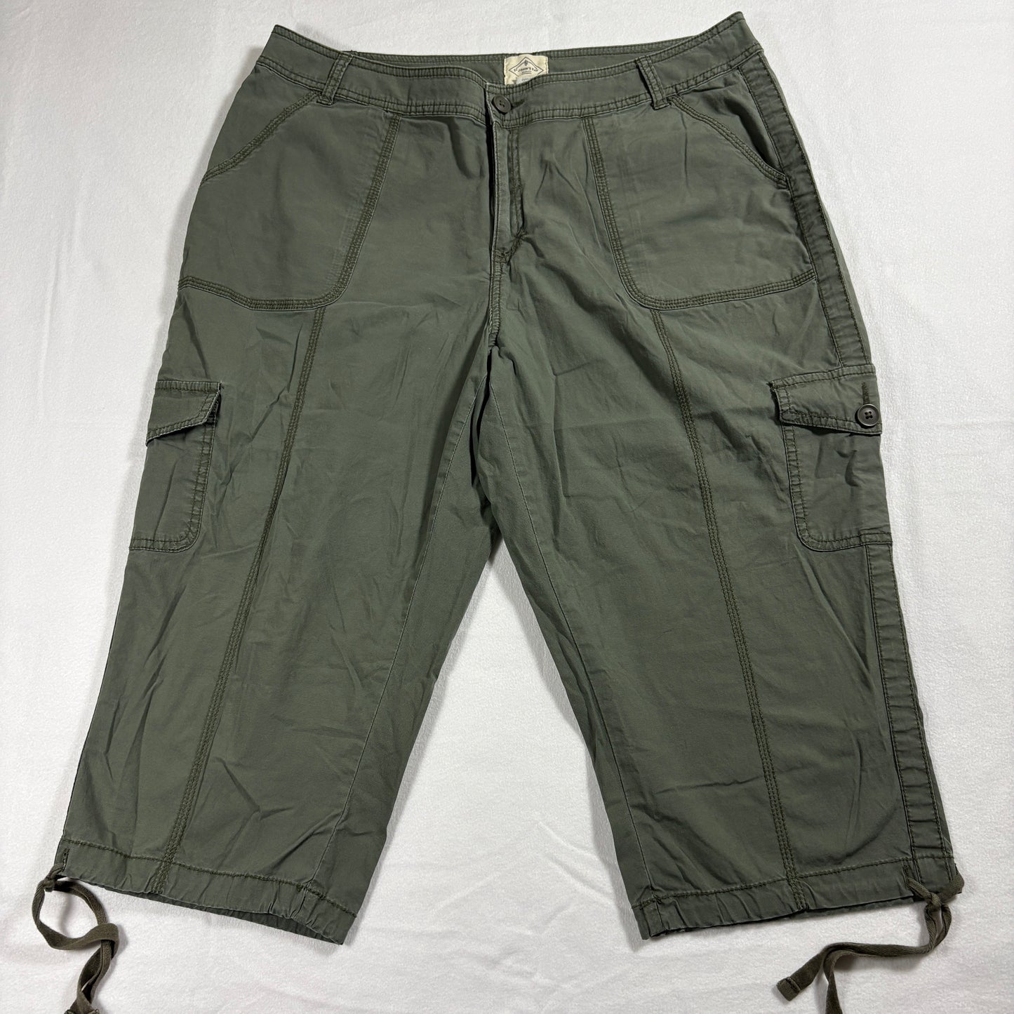 St Johns Bay Cargo Pants Womens 16W Olive Capri Stretch Utility Y2K Outdoor Style