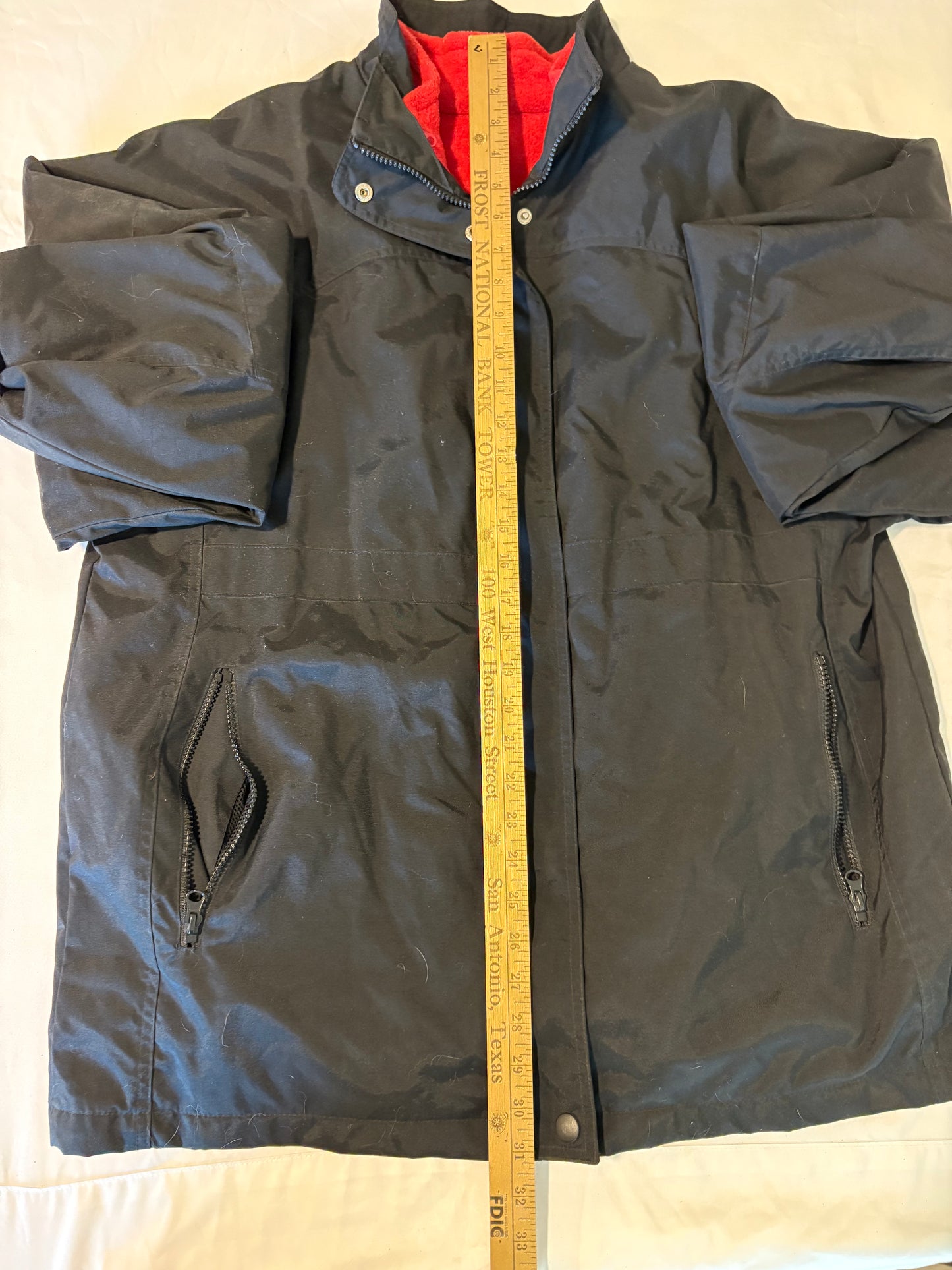 Black Windbreaker Jacket Red Terry Lining Zip Front Pockets Mens Size L