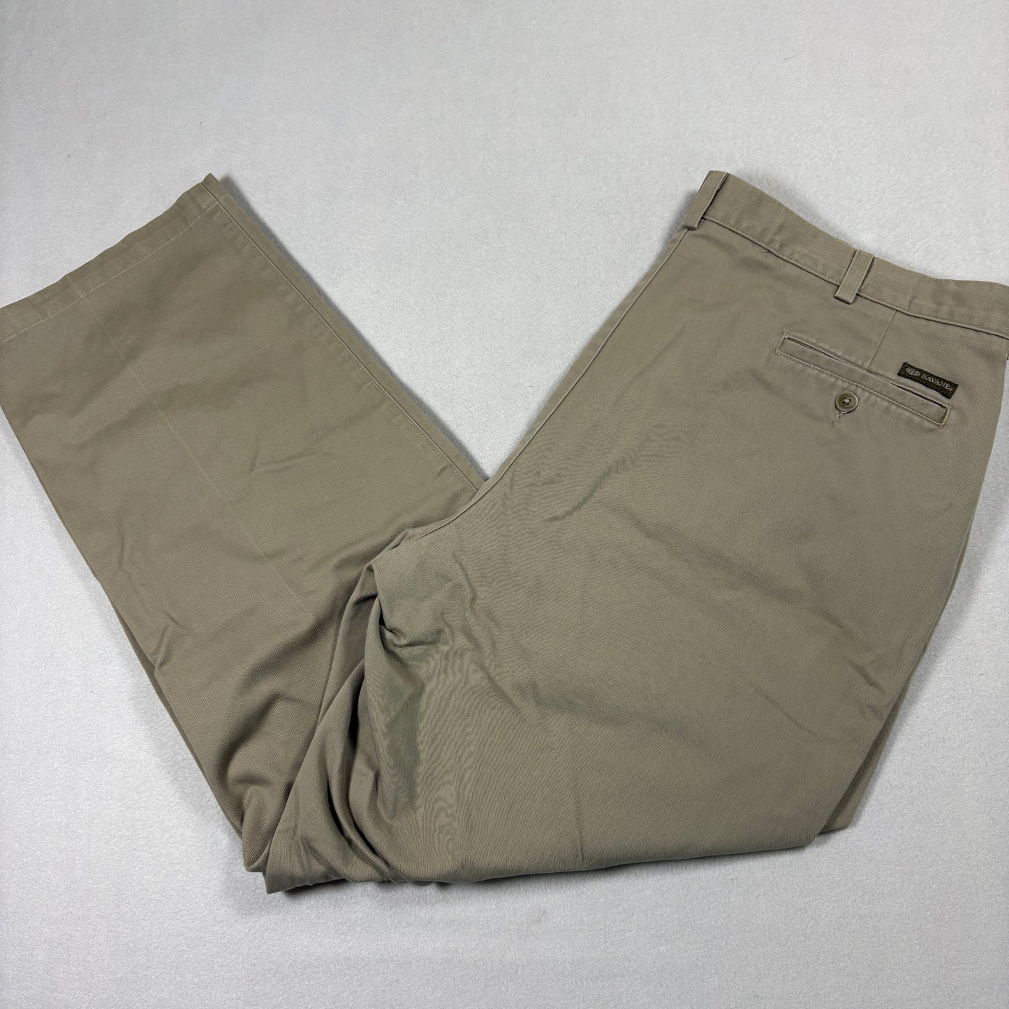 Savane Mens Pants 42x32 Khaki Chino Classic Fit Cotton Big Tall Casual Work