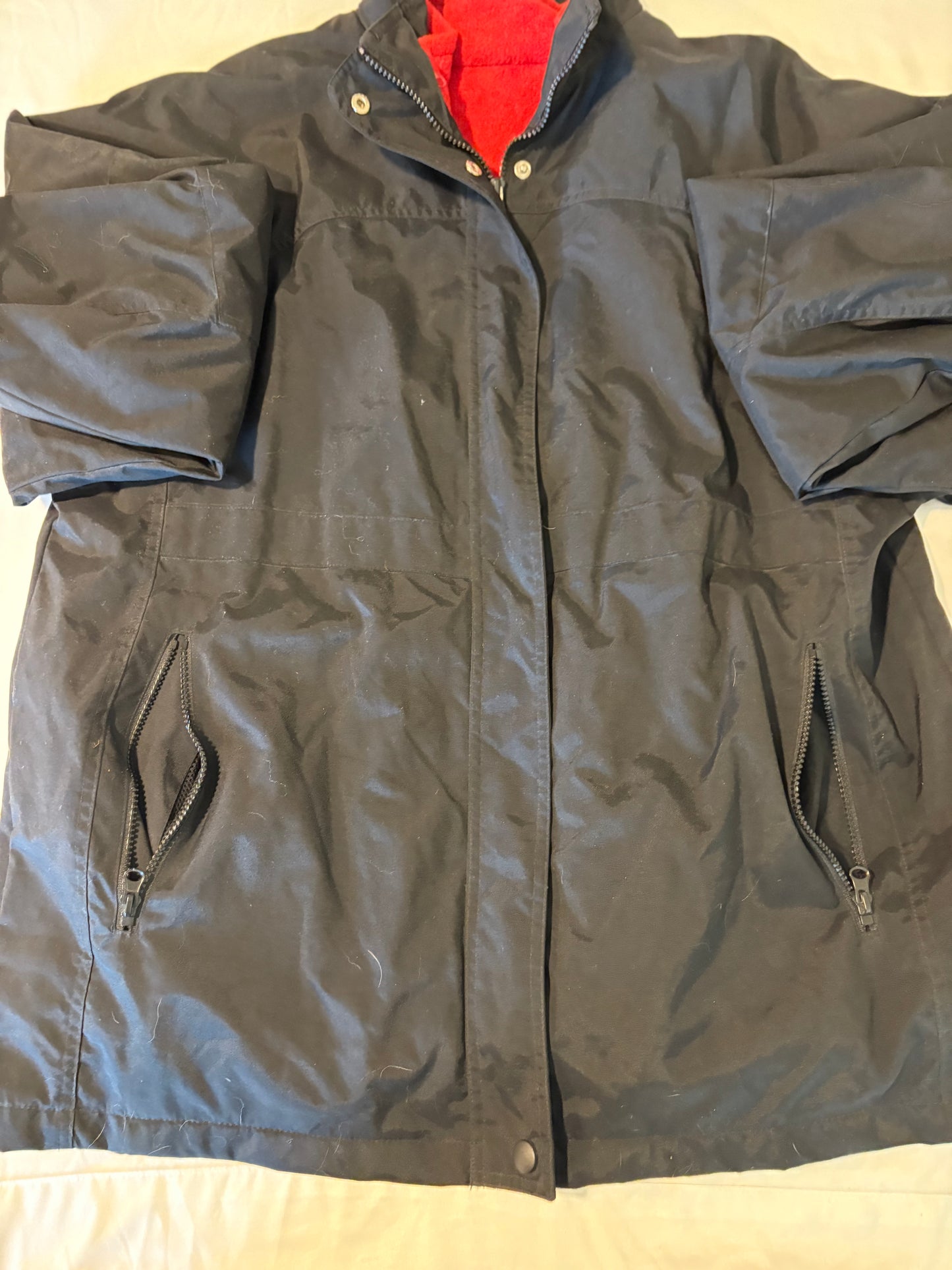 Black Windbreaker Jacket Red Terry Lining Zip Front Pockets Mens Size L