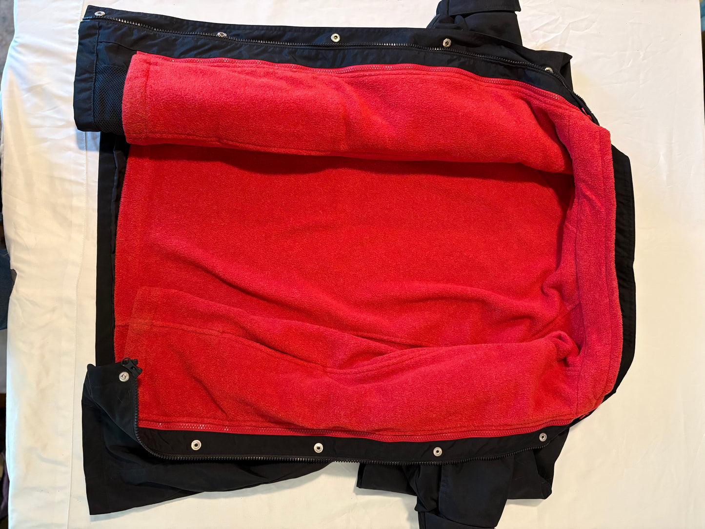 Black Windbreaker Jacket Red Terry Lining Zip Front Pockets Mens Size L