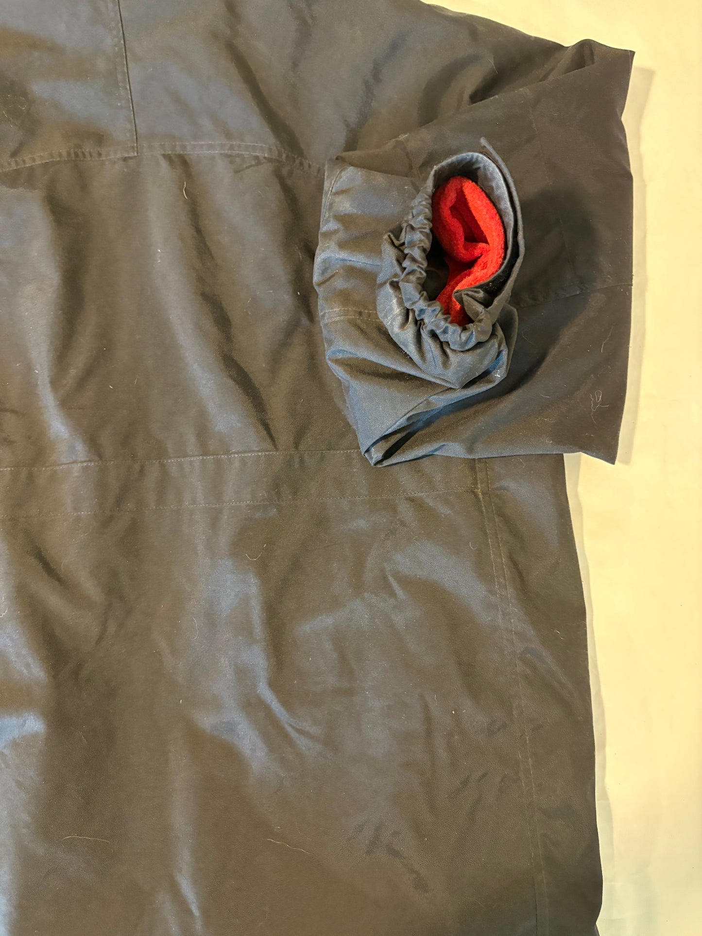 Black Windbreaker Jacket Red Terry Lining Zip Front Pockets Mens Size L