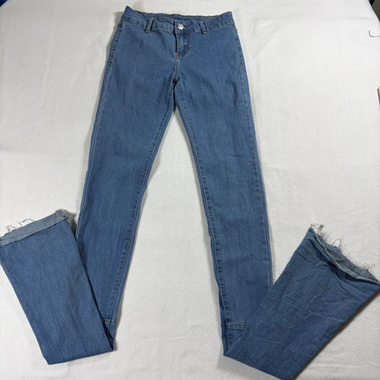 Stretch Womens Skinny Raw Hem Ankle Jeans Medium Wash Streetwear Denim Blue Wash