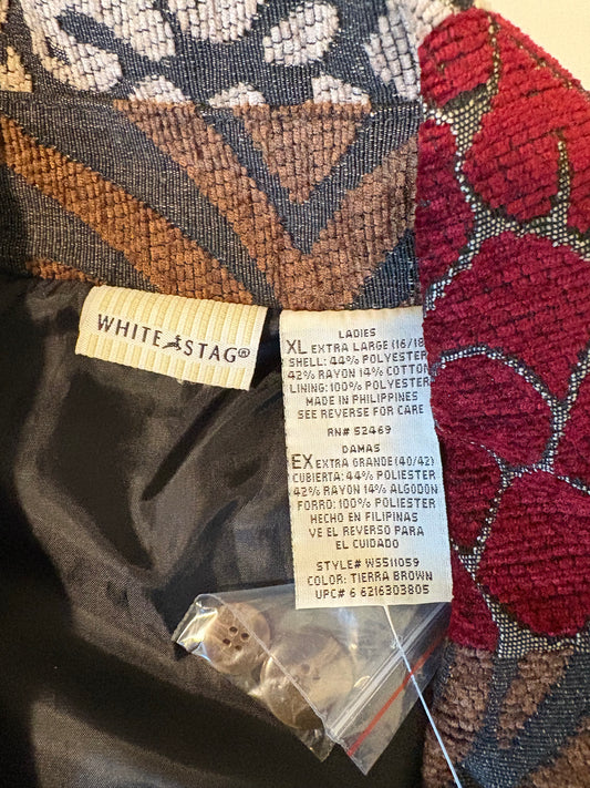 White Stag Patchwork Jacket Coat Women's Large L NWT Button Front Color Block Boho