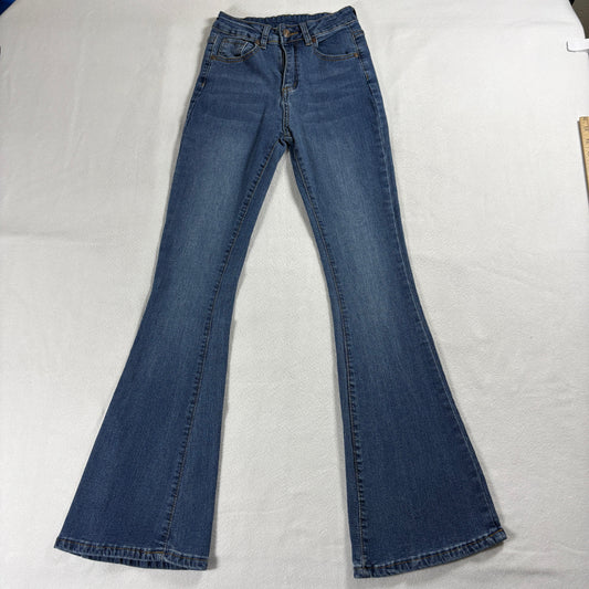 Shasa Womens Flare Jeans Medium Wash Y2K 90s Retro Stretch Denim Pants