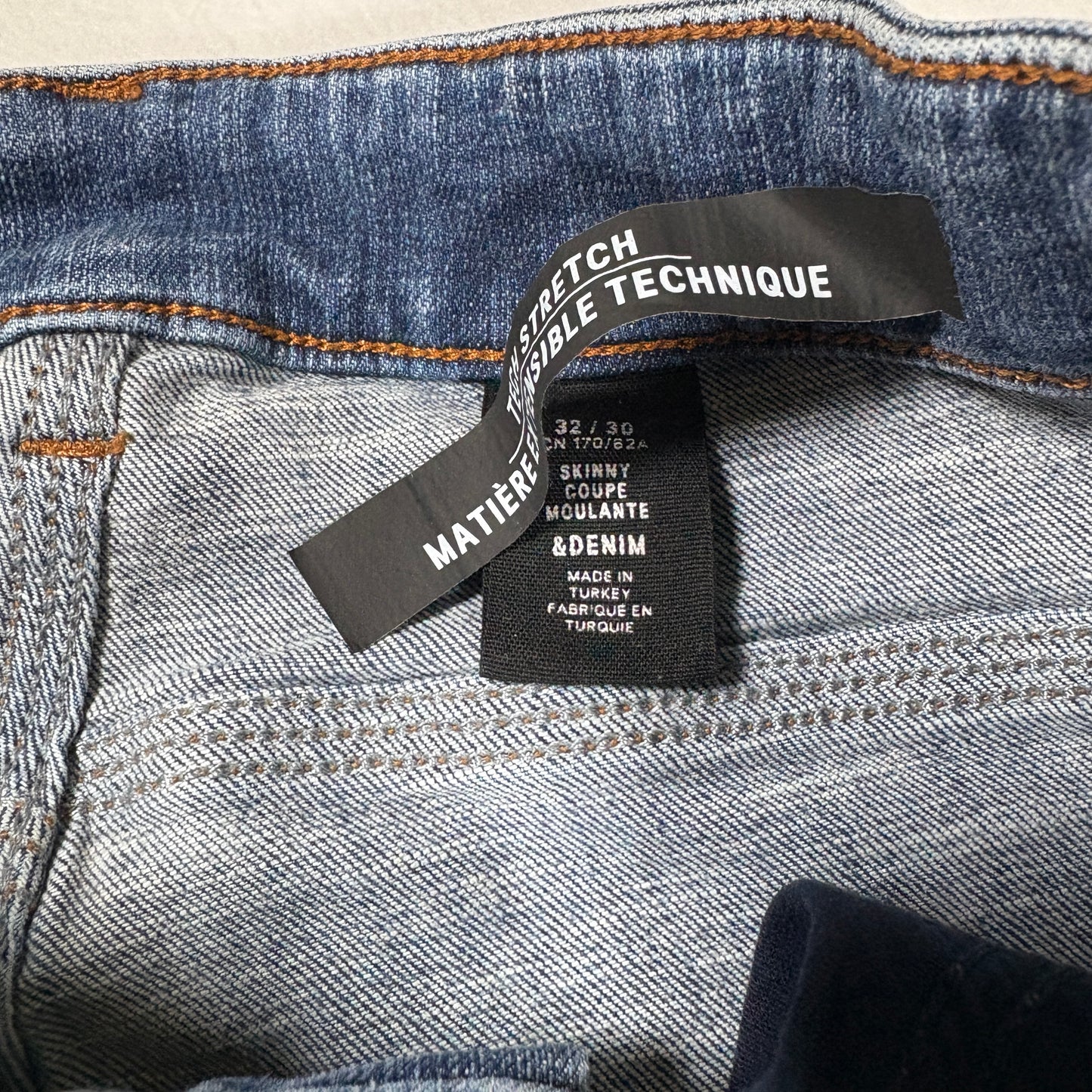 &Denim Mens Jeans 32x30 Skinny Fit Blue Stretch Denim Y2K Modern Classic