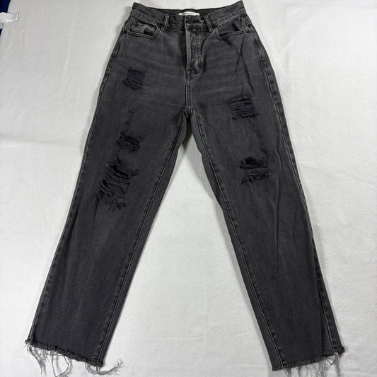 PacSun Womens High Rise Straight Jeans Black Distressed Grunge Y2K Denim