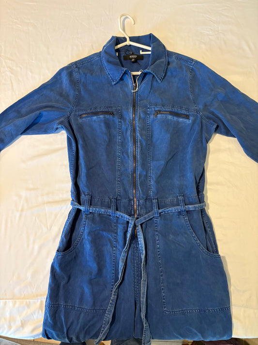 Hudson Los Angeles Denim Jumpsuit Women’s L Blue Zip Front Utility Belted Long Tall 62”