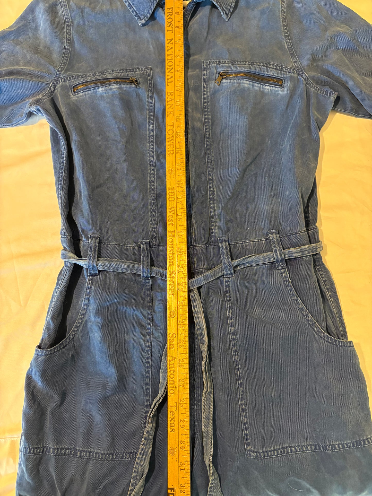Hudson Los Angeles Denim Jumpsuit Women’s L Blue Zip Front Utility Belted Long Tall 62”