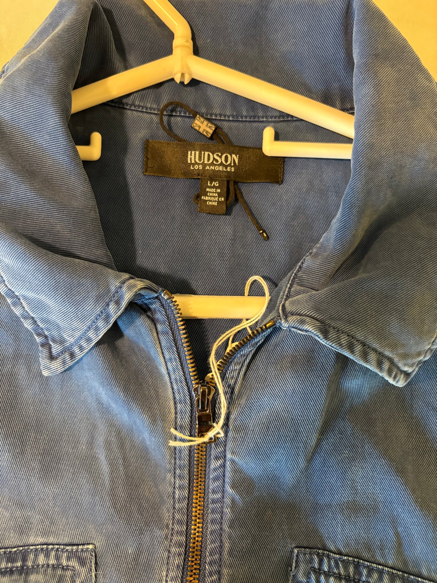 Hudson Los Angeles Denim Jumpsuit Women’s L Blue Zip Front Utility Belted Long Tall 62”
