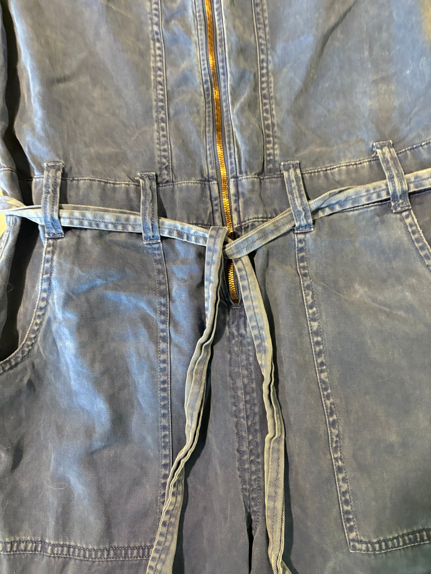 Hudson Los Angeles Denim Jumpsuit Women’s L Blue Zip Front Utility Belted Long Tall 62”