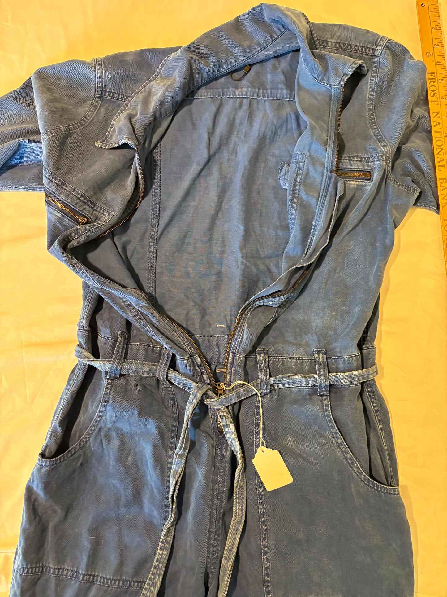 Hudson Los Angeles Denim Jumpsuit Women’s L Blue Zip Front Utility Belted Long Tall 62”