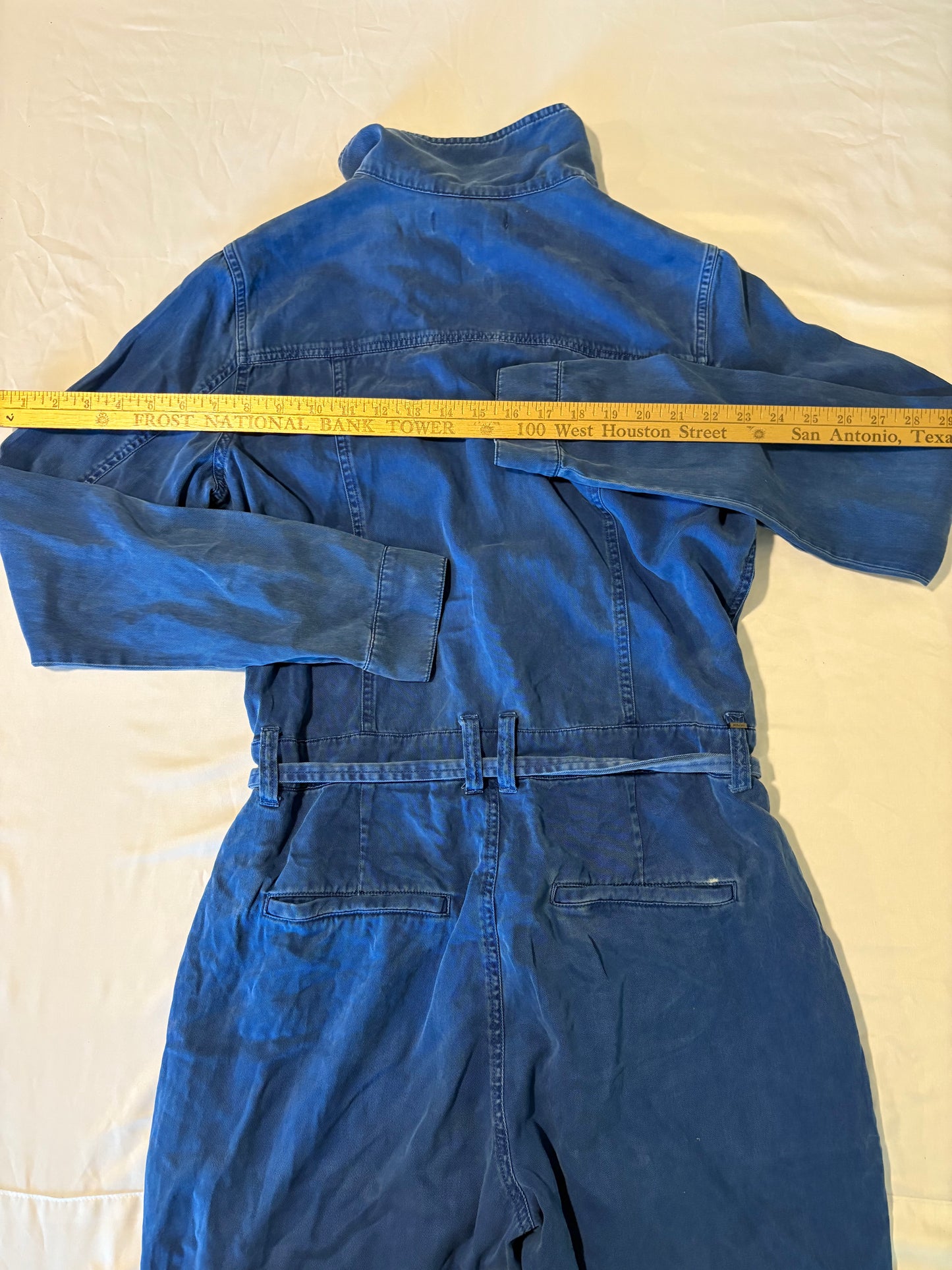 Hudson Los Angeles Denim Jumpsuit Women’s L Blue Zip Front Utility Belted Long Tall 62”