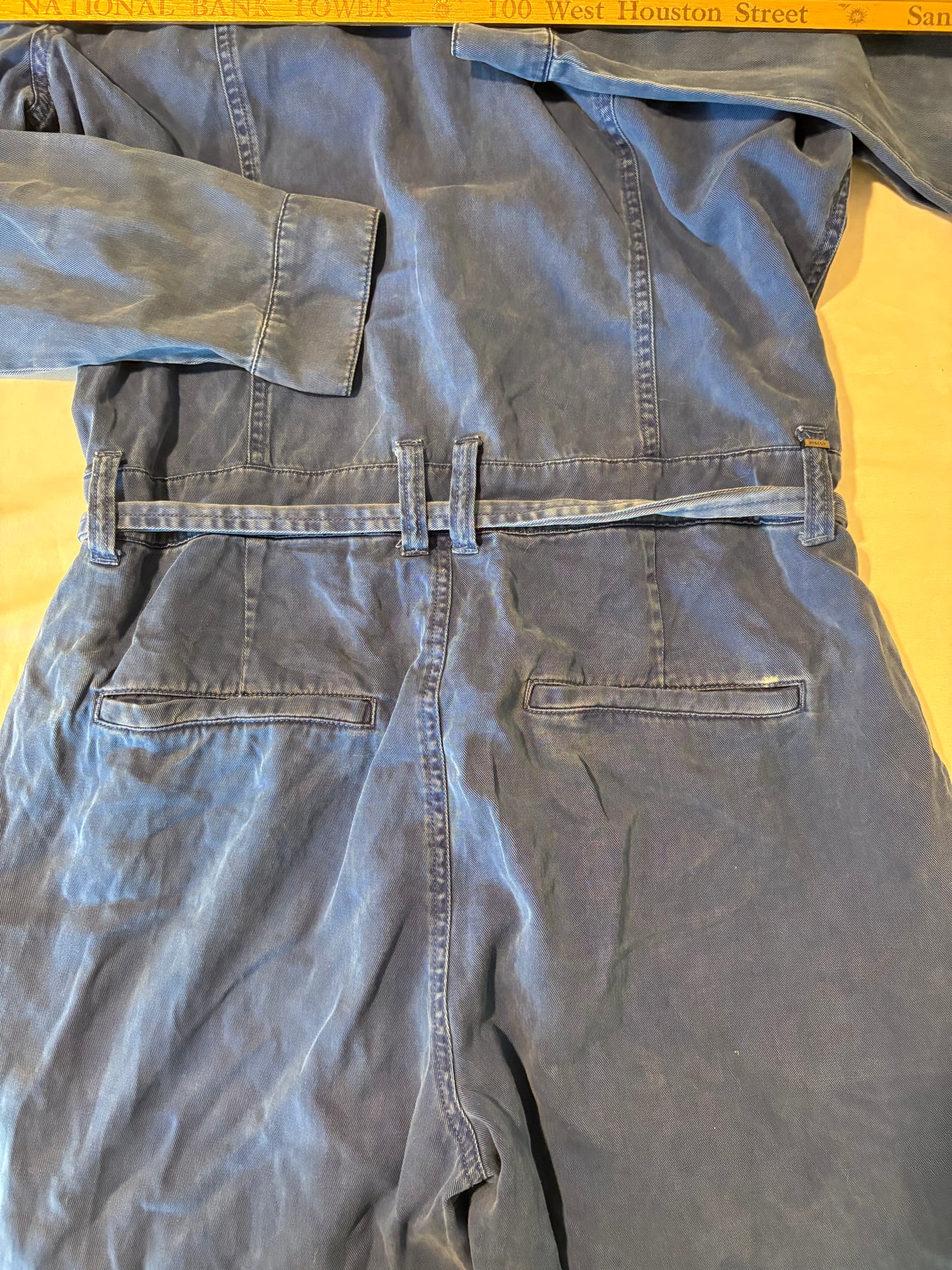 Hudson Los Angeles Denim Jumpsuit Women’s L Blue Zip Front Utility Belted Long Tall 62”