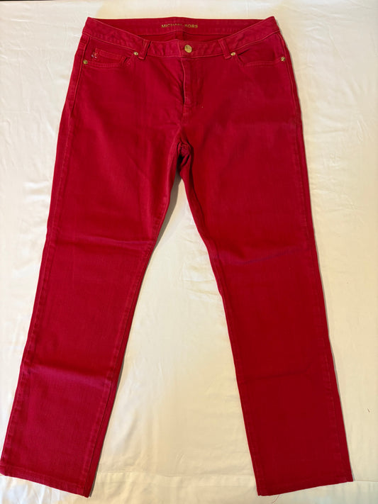 Michael Kors Red Jeans Women’s Size 12 Straight Leg Stretch Denim Pants NEW