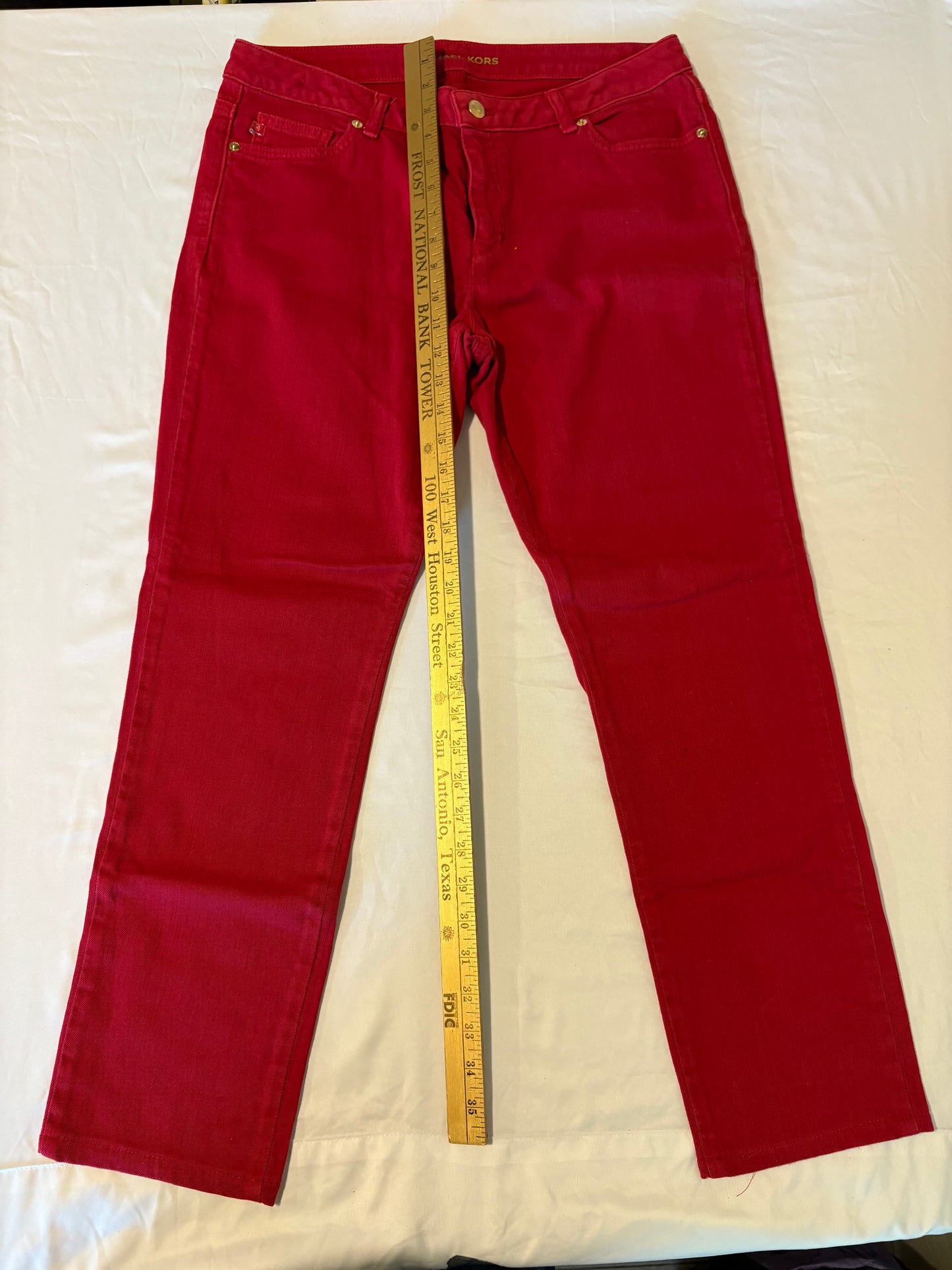 Michael Kors Red Jeans Women’s Size 12 Straight Leg Stretch Denim Pants NEW