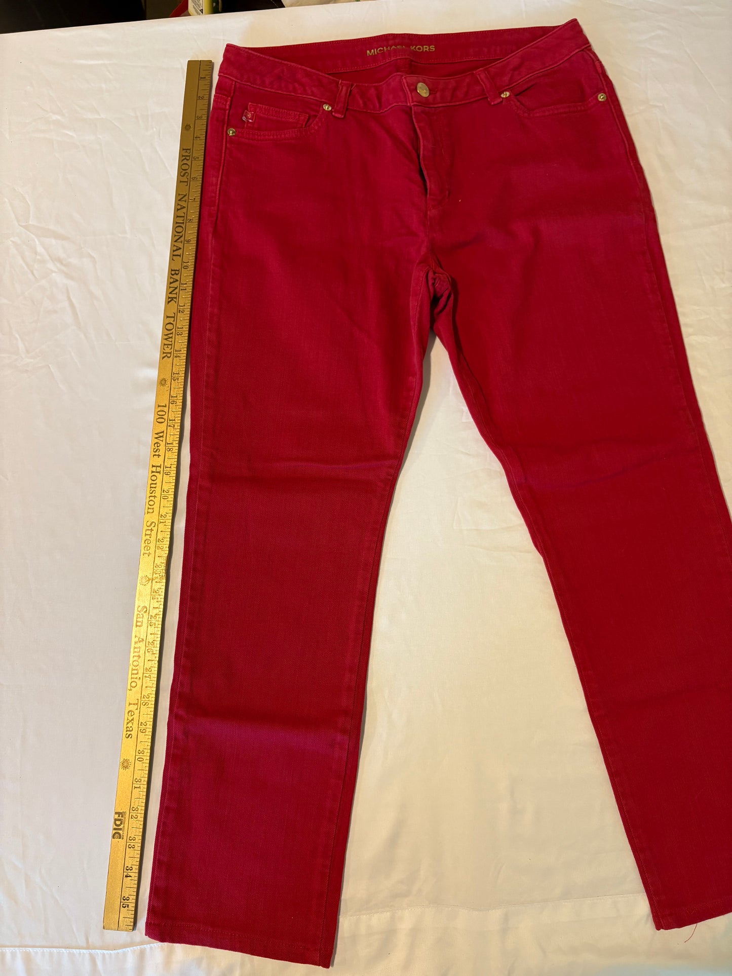 Michael Kors Red Jeans Women’s Size 12 Straight Leg Stretch Denim Pants NEW
