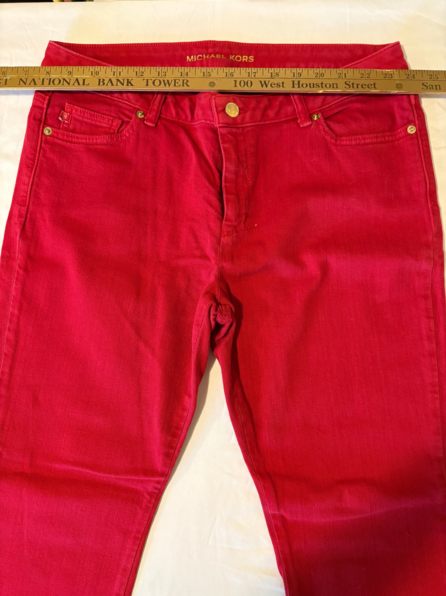Michael Kors Red Jeans Women’s Size 12 Straight Leg Stretch Denim Pants NEW