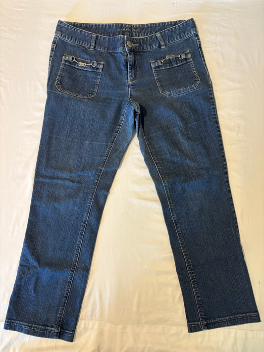Michael Kors Womens Size 12 Straight Leg Jeans Blue Denim Chain Accent Pockets NWT