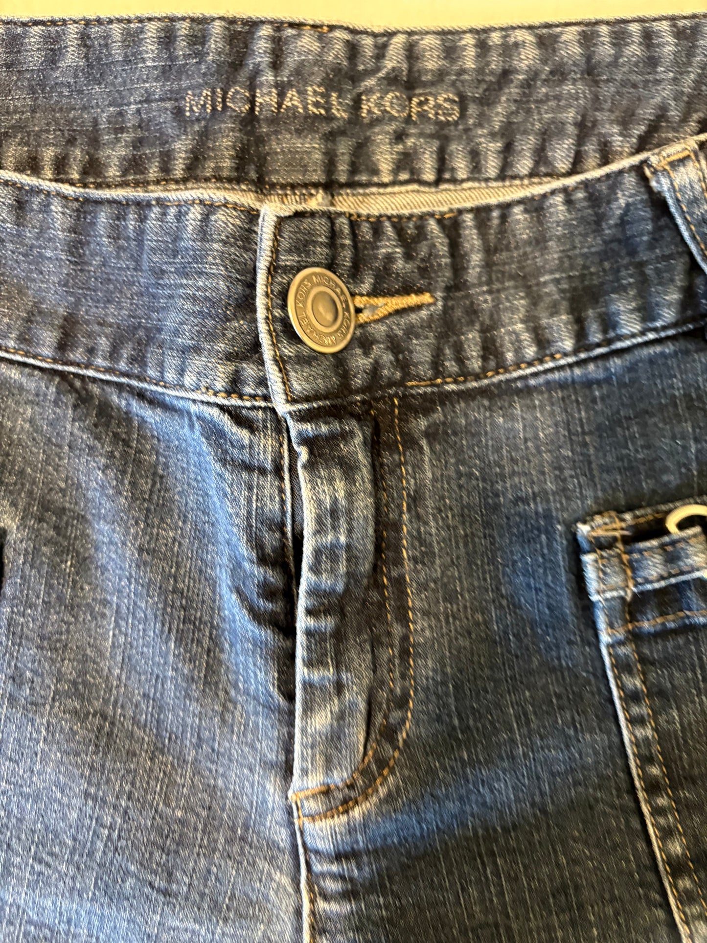 Michael Kors Womens Size 12 Straight Leg Jeans Blue Denim Chain Accent Pockets NWT