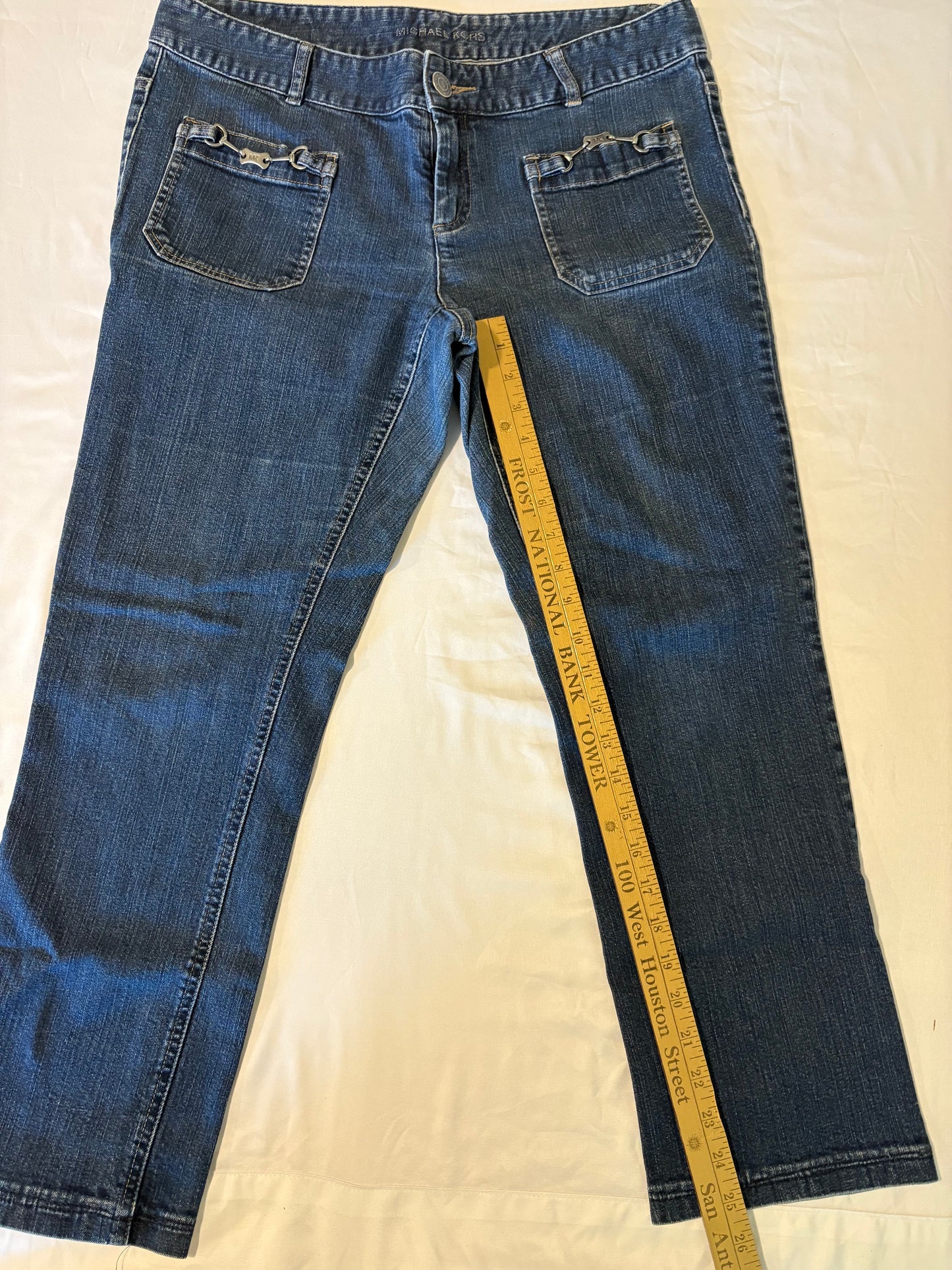 Michael Kors Womens Size 12 Straight Leg Jeans Blue Denim Chain Accent Pockets NWT