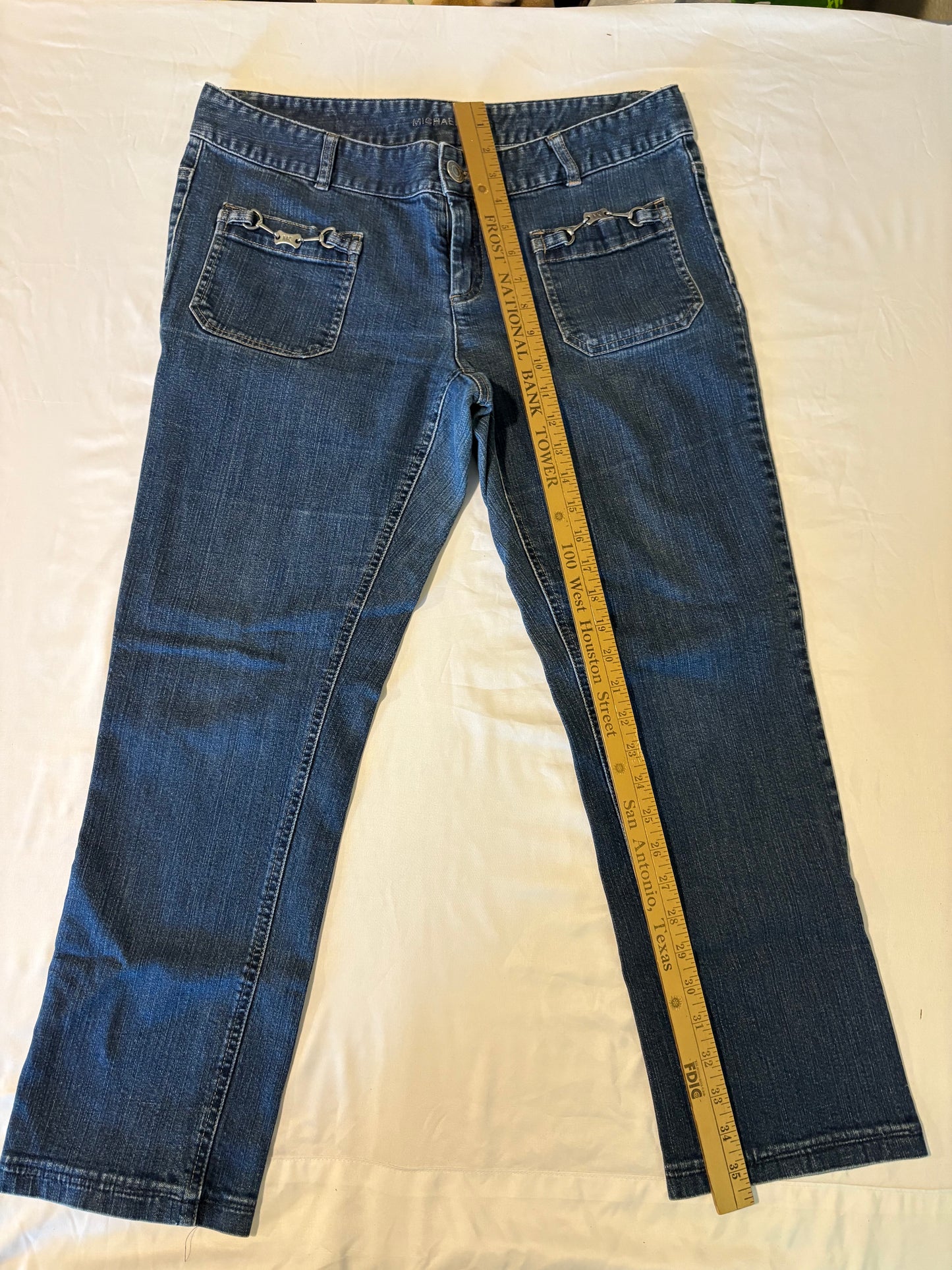 Michael Kors Womens Size 12 Straight Leg Jeans Blue Denim Chain Accent Pockets NWT