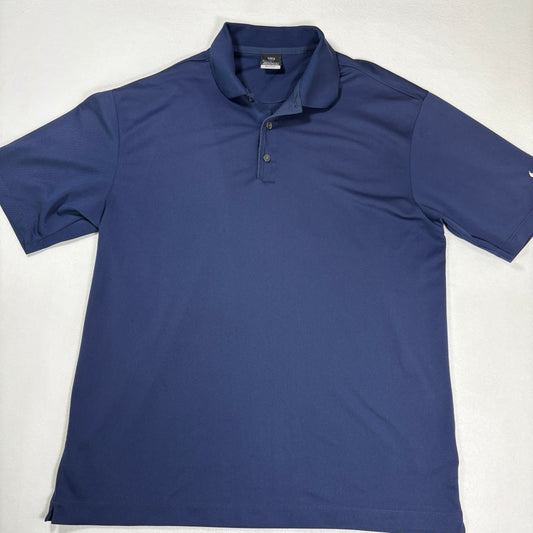 Nike Mens Polo Shirt Size L Blue Dri-Fit UV Golf Athletic Performance Swoosh