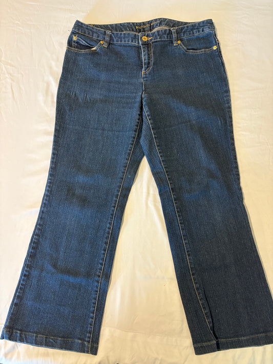 Michael Kors Blue Bootcut Jeans Size 12 NEW Gold Hardware Flattering Fit Stretch Denim