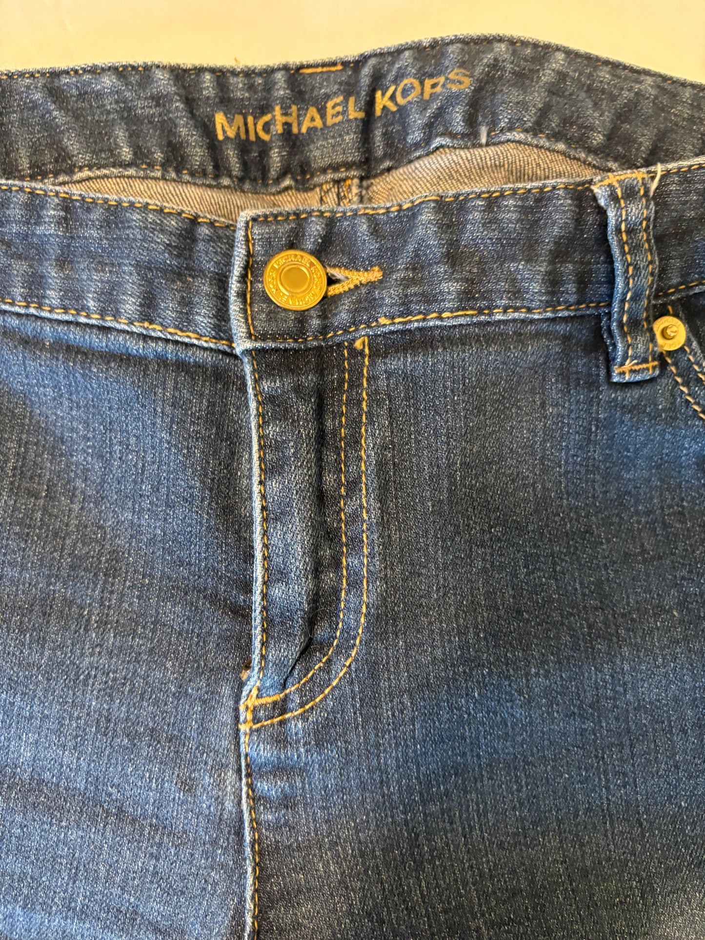 Michael Kors Blue Bootcut Jeans Size 12 NEW Gold Hardware Flattering Fit Stretch Denim