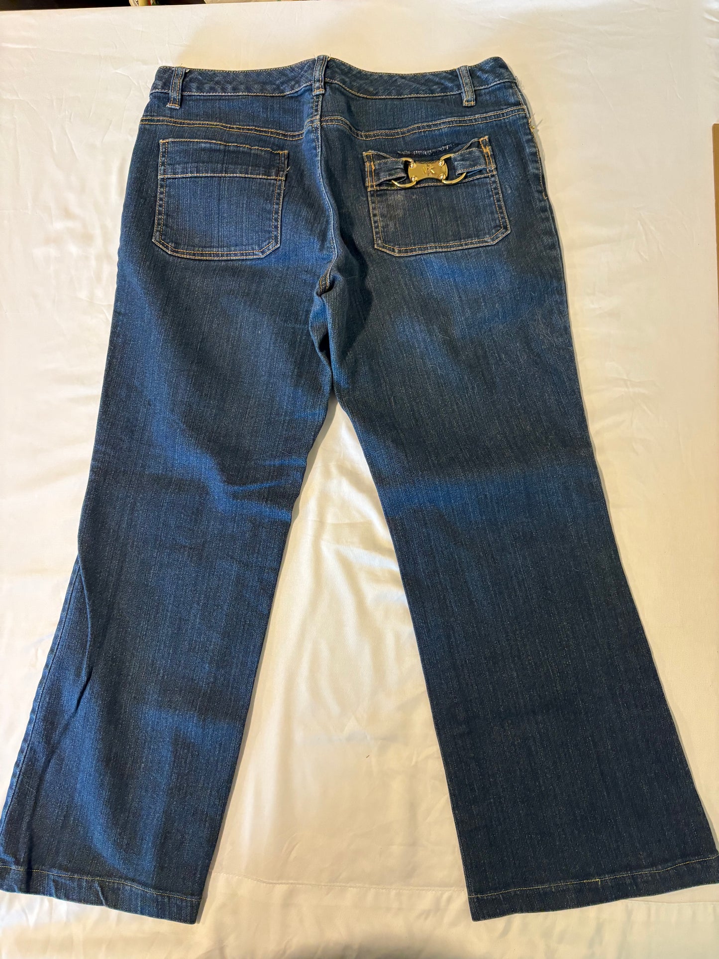 Michael Kors Blue Bootcut Jeans Size 12 NEW Gold Hardware Flattering Fit Stretch Denim