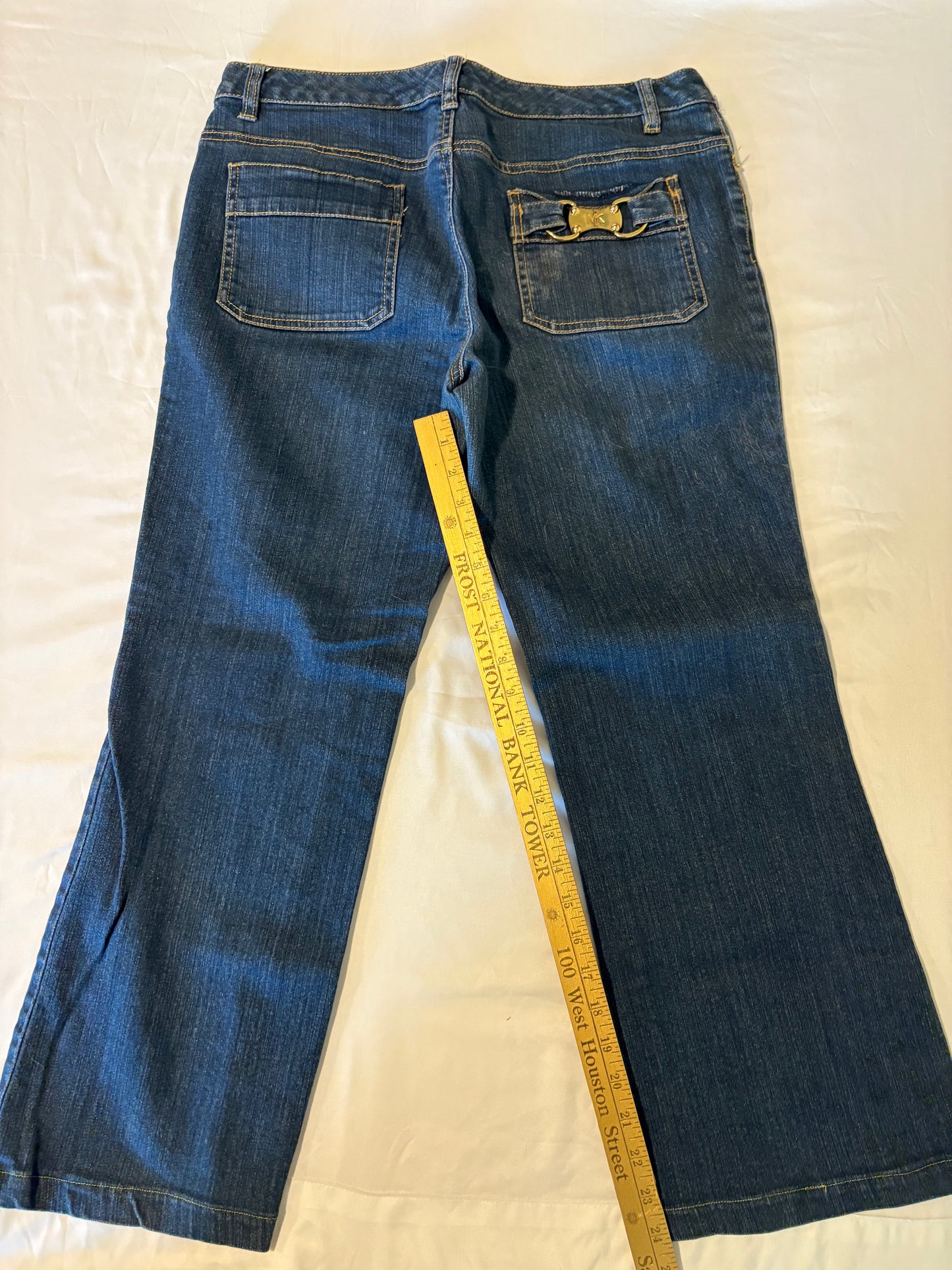 Michael Kors Blue Bootcut Jeans Size 12 NEW Gold Hardware Flattering Fit Stretch Denim