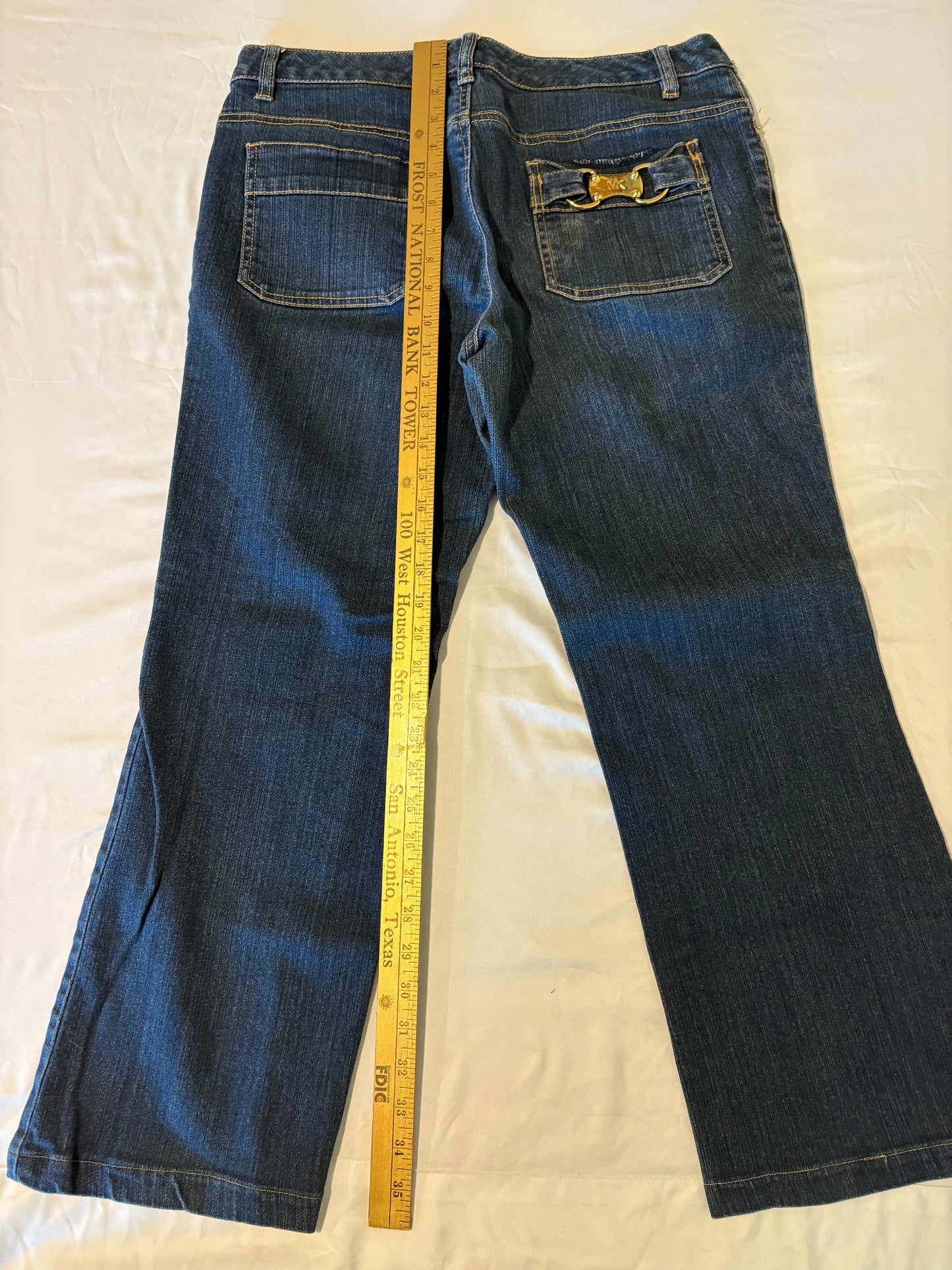 Michael Kors Blue Bootcut Jeans Size 12 NEW Gold Hardware Flattering Fit Stretch Denim