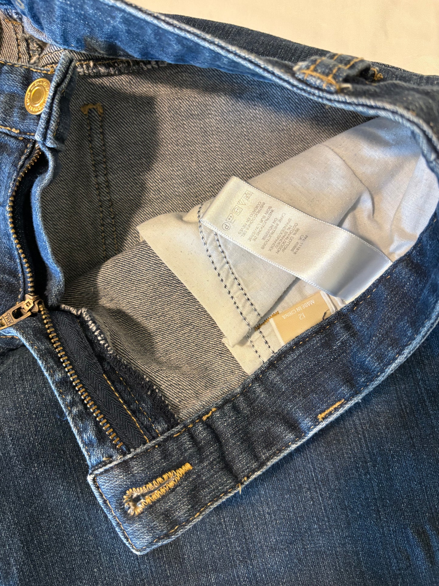 Michael Kors Blue Bootcut Jeans Size 12 NEW Gold Hardware Flattering Fit Stretch Denim