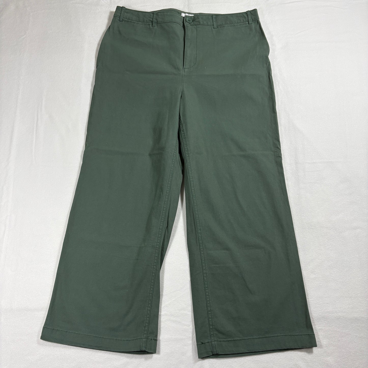 Old Navy Wide Leg Chino Pants Womens Large Green High Rise Casual Stretch Workwear