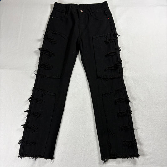 Jeans Wear Boys 12Y Distressed Black Slim Fit Raw Hem Denim Jeans Grunge Style
