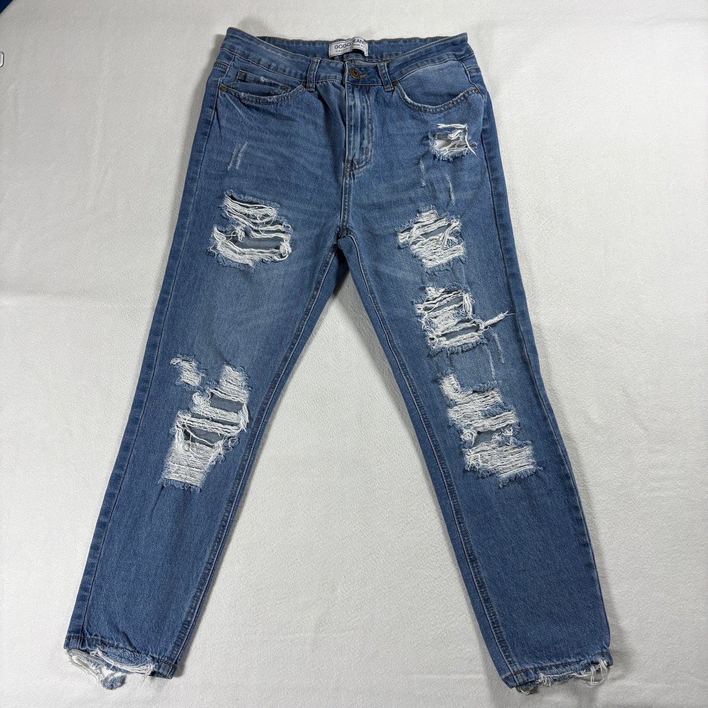 Gogo Jeans Womens 13/31 High Rise Distressed Skinny Medium Wash Denim Jeans Y2K