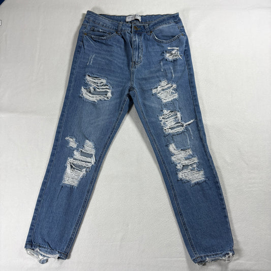 Gogo Jeans Womens 13/31 High Rise Distressed Skinny Medium Wash Denim Jeans Y2K