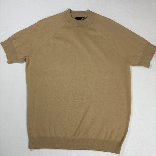 JF J Ferrar Mens Sweater Size L Tan Short Sleeve Knit Pullover Retro Y2K Minimal