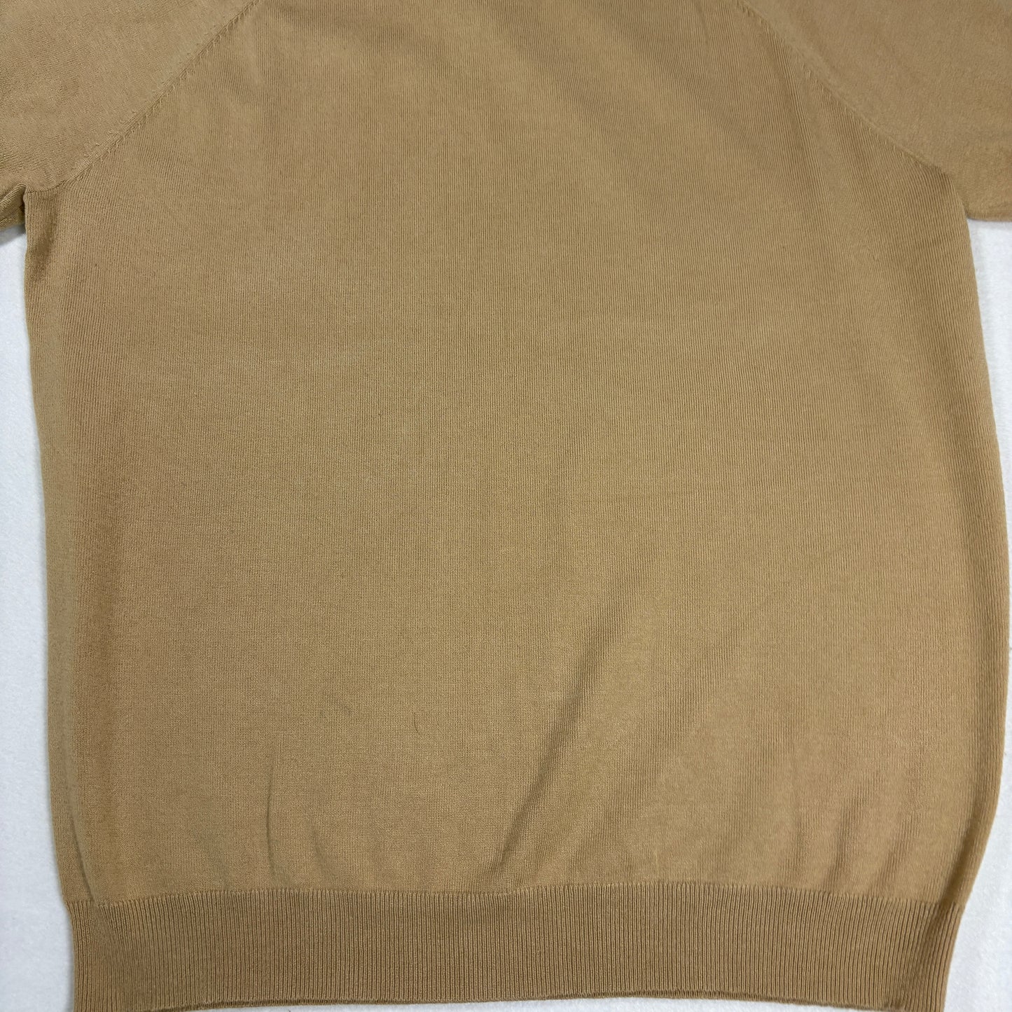 JF J Ferrar Mens Sweater Size L Tan Short Sleeve Knit Pullover Retro Y2K Minimal