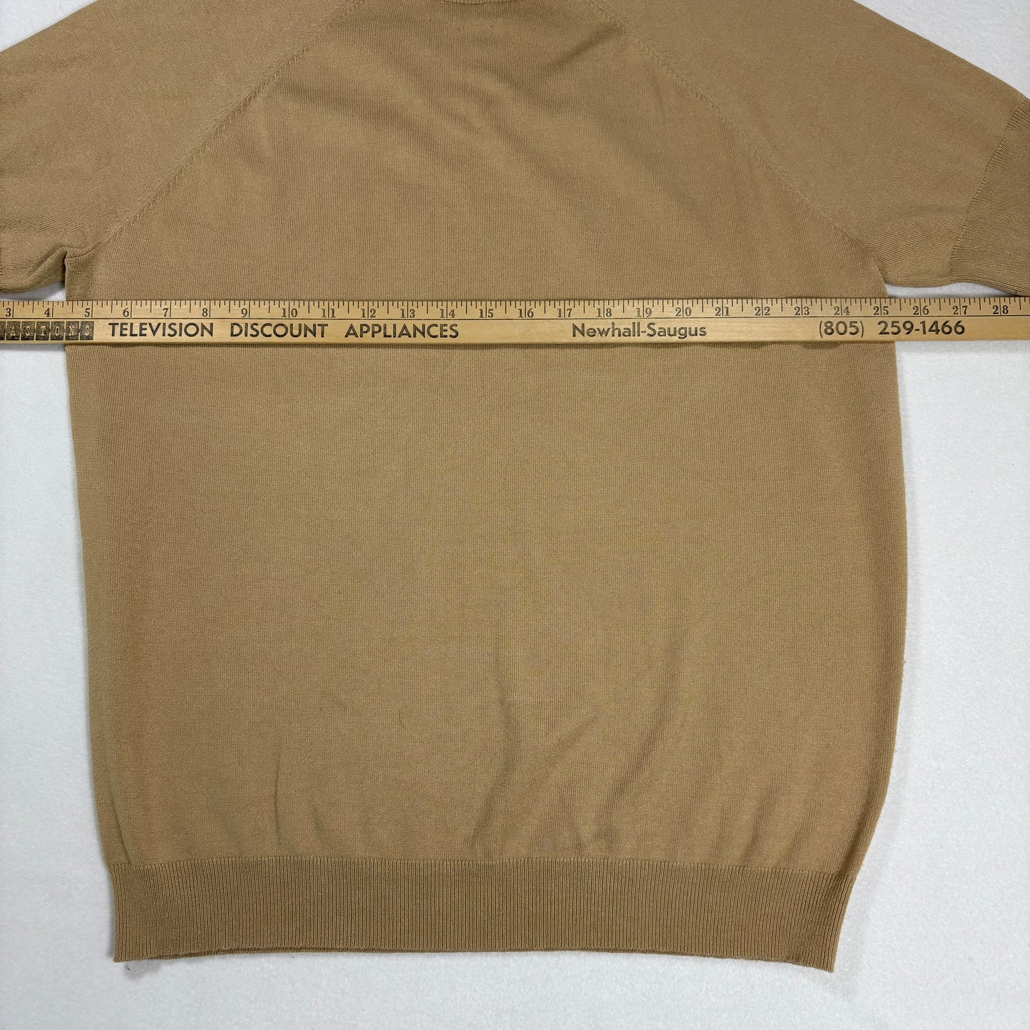 JF J Ferrar Mens Sweater Size L Tan Short Sleeve Knit Pullover Retro Y2K Minimal