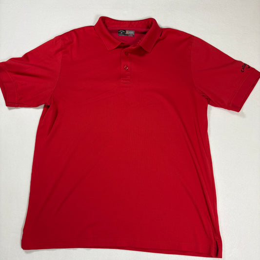 Callaway Mens Polo Shirt Size L Red Opti-Dri Golf Performance Short Sleeve Logo