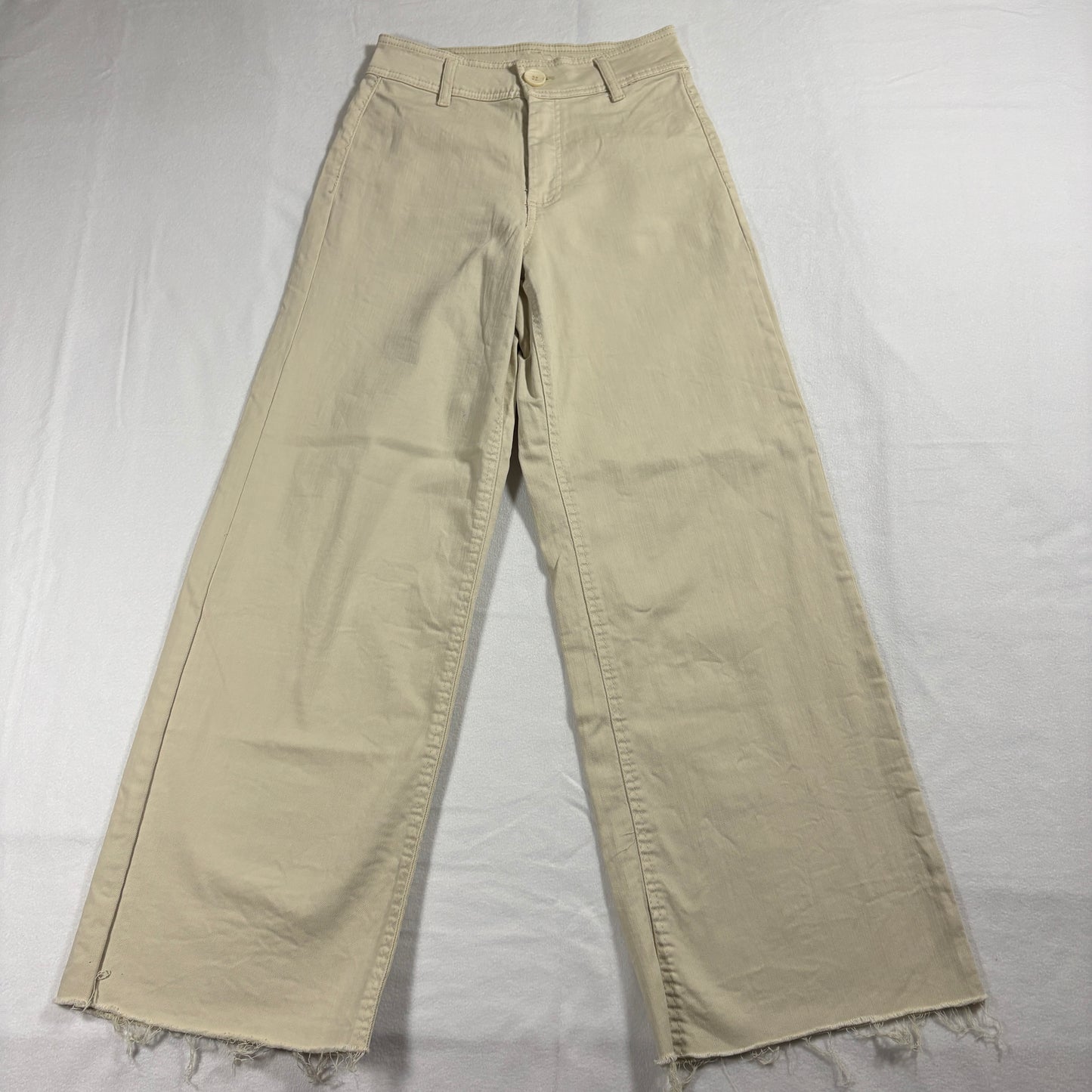 OAT New York Wide Leg Pants Womens 0/25 Beige High Rise Raw Hem Minimalist Casual