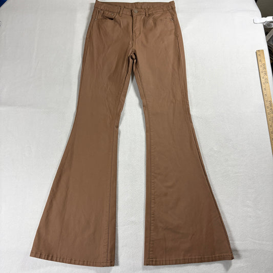 Womens Brown Flare Pants Medium Stretch High Rise Bootcut Y2K Retro Casual