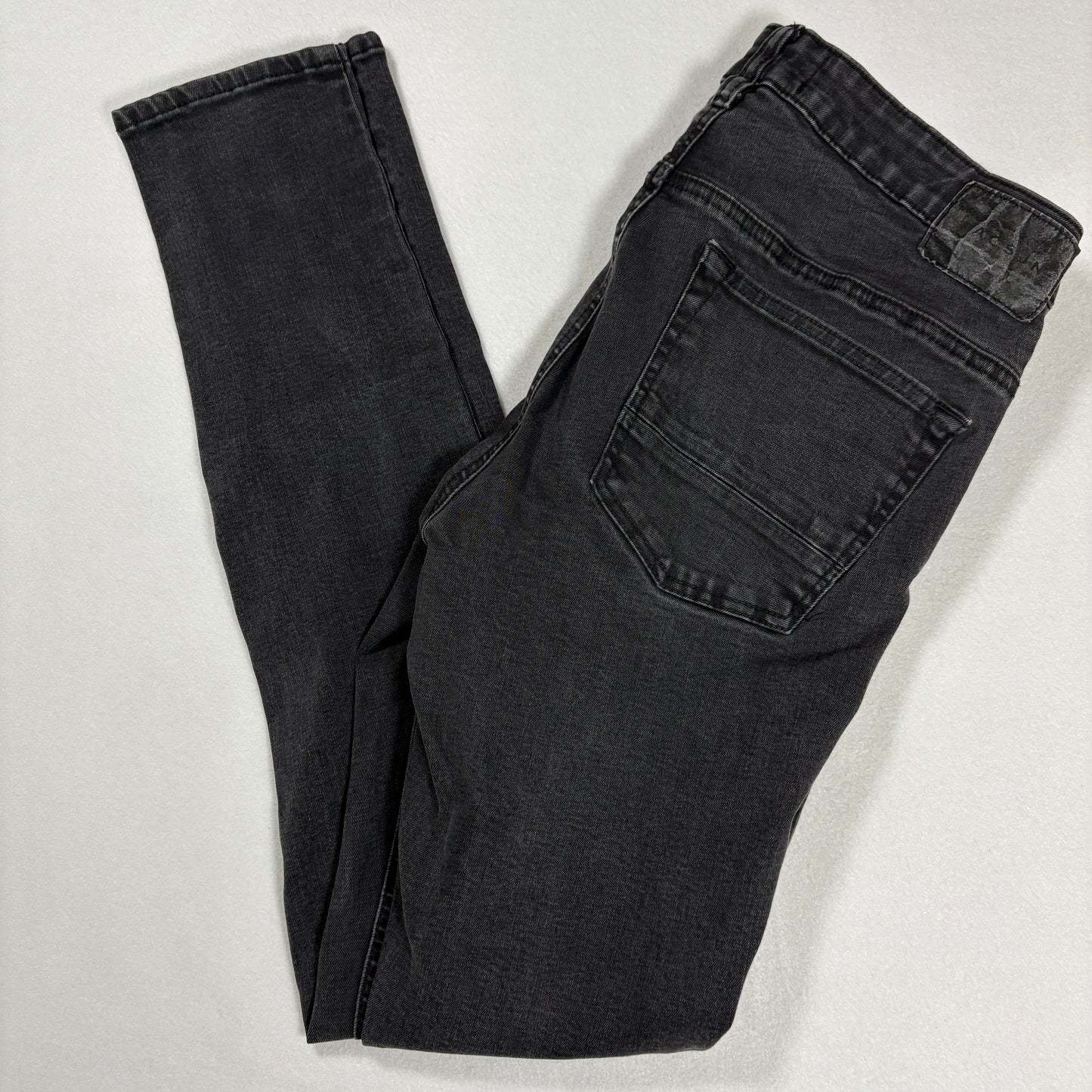PacSun Mens Jeans 32x30 Black Stacked Skinny Active Stretch Denim Distressed Patch