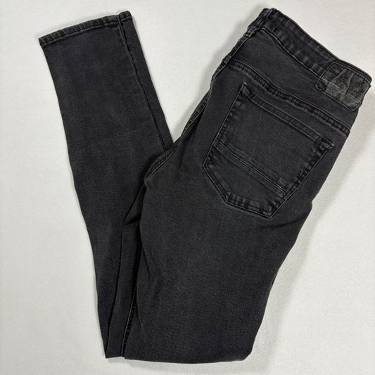 PacSun Mens Jeans 32x30 Black Stacked Skinny Active Stretch Denim Distressed Patch