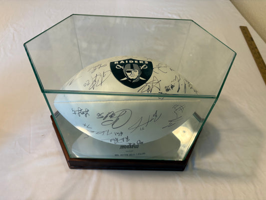 2021 Las Vegas Raiders Signed Football – Abram, Renfrow, Littleton + Others – w/ Display Case